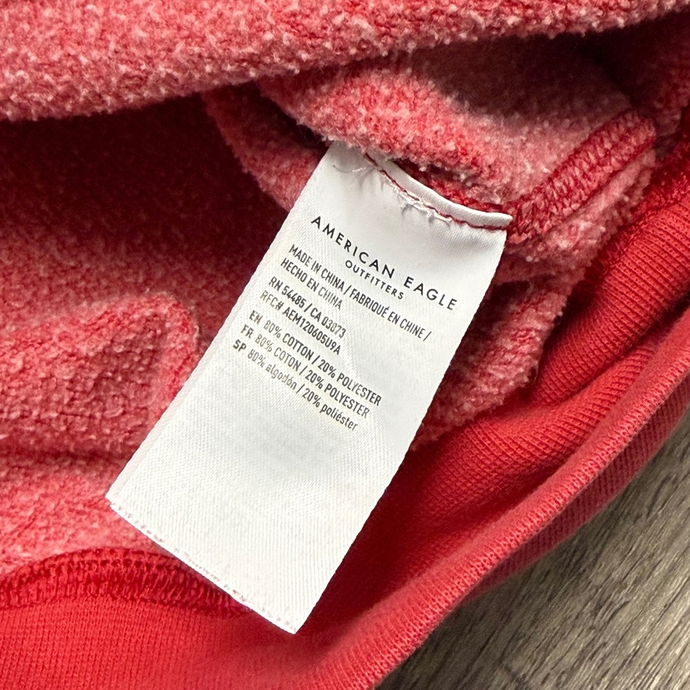 American Eagle Womens Red Crewneck Sweatshirt Blue Logo Graphic S Small - Picture 6 of 7